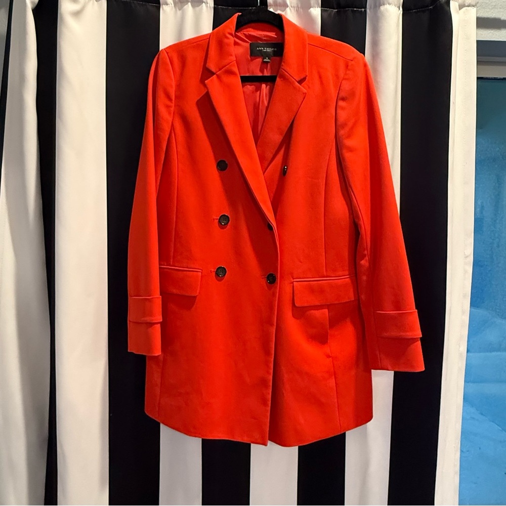 Ann Taylor Fiery Orange Double Breasted Long Blazer Jacket